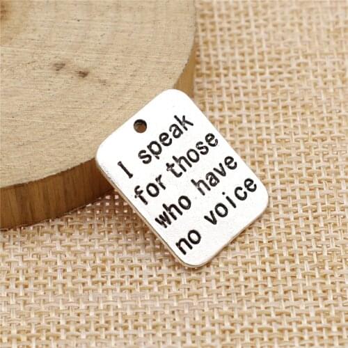 WYSIWYG 3pcs Jewelry Making Handmade Craft Charms Antique Silver Color 18x22mm I Speak For Those Who Have No Voice Pendant