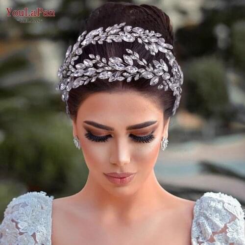 YouLaPan HP304 Luxury Rhinestones Hair Tiara Wide Wedding Headband Bridal Headpieces for Wedding Headwear Bridal Accessory