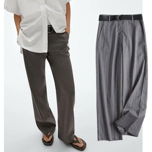 Jenny&Dave Femme Trousers Women England Style Fashion Simple Office Lady Striped Casual Women Belt Pantalones Mujer Pantalon