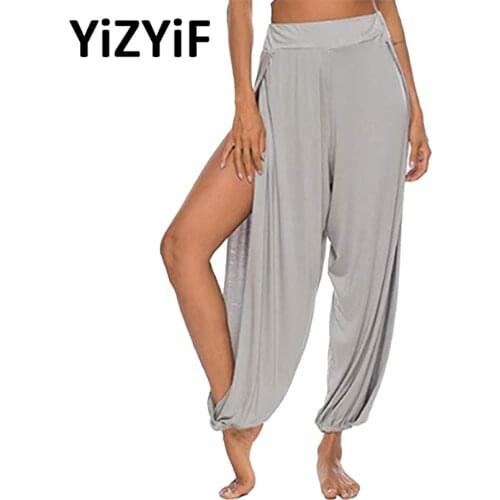 Women High Waist Yoga Leggings Side High Split Open Legs Breathable Sport Pants Gym Bottoms Harem Pants Female Leisure Trousers