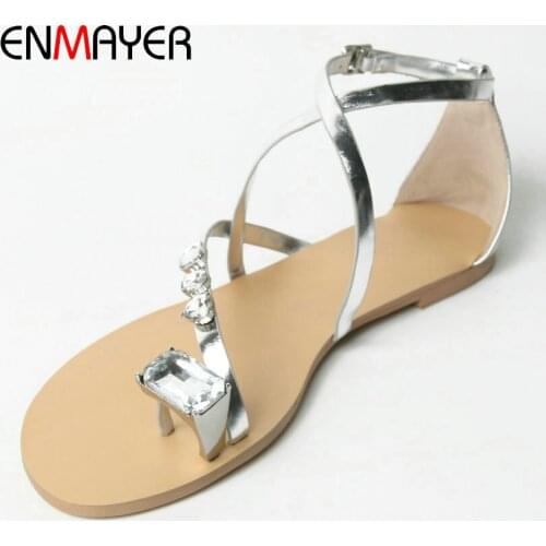 ENMAYER Microfiber Gladiator Casual Women Sandals Buckle Strap 2020 Summer Shoes Woman Crystal Flat with Platform Sandals 34-40