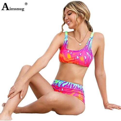 Women Bikini Set Ladies Patchwork Two Pieces Swimwear Fashion 3D Print Monokini Swimsuits 2PCS Outfits Sexy Womens Clothing 2021