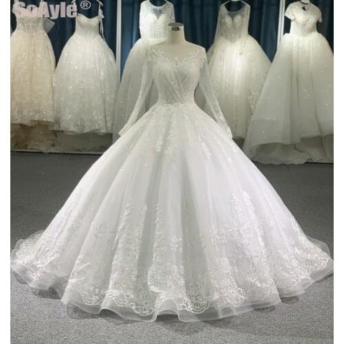 SoAyle Sweet Wedding Dress with Long Sleeves Lace Beading Wedding Dresses for Women vestido de novia