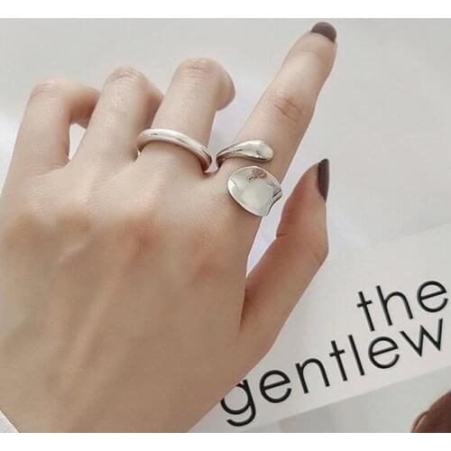 Vintage Silver Color Irregular Curved Wave Leaf Ring Women Simple OPen Cuff Adjustable Rings Accessories Fashion Jewelry