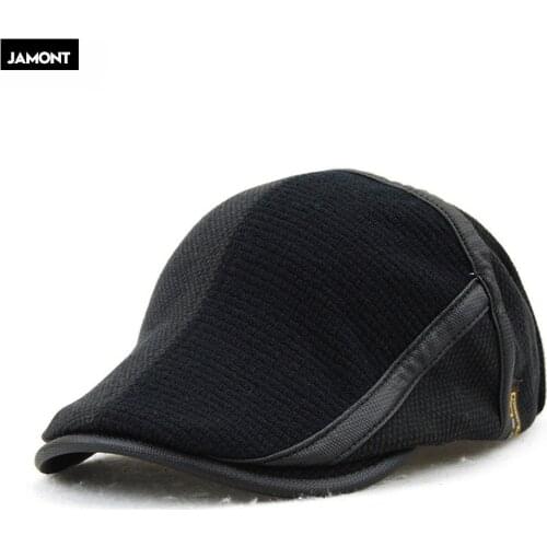 Winter Elderly Men Hat Newsboy Cap Flat Beret Cap For Male Thick Wool Beret Peaked Hats Boina Vintage Plaid Warm Bonnet