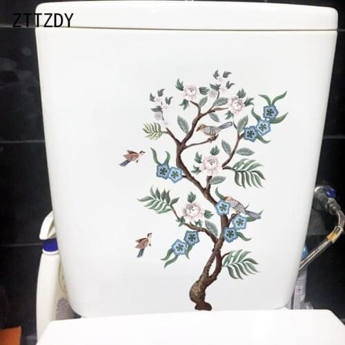 ZTTZDY 17×24.2CM Classical Art Flowers And Birds WC Toilet Stickers Home Room Wall Decoration T2-1315