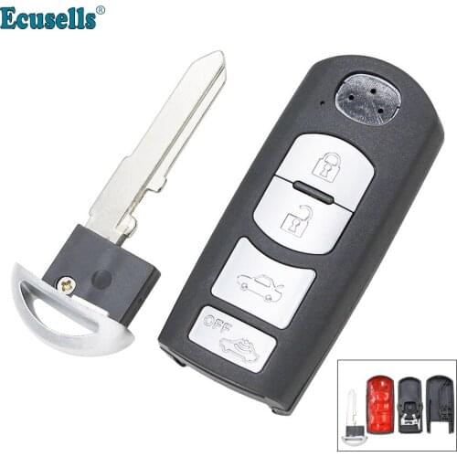 4 buton Smart Remote Car Key Shell Fob Red Hold for Mazda 3 6 CX-3 CX-5 Axela Atenza With insert Key Blade