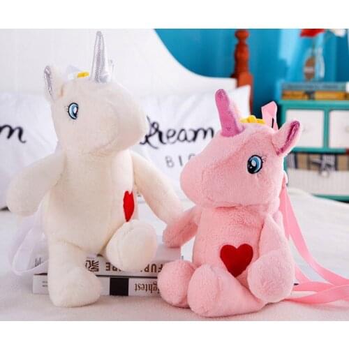 40cm Stuffed animal Toy Unicorn backpack Loving heart toy unicorn doll Color shoulders bag for kids Birthday Gift