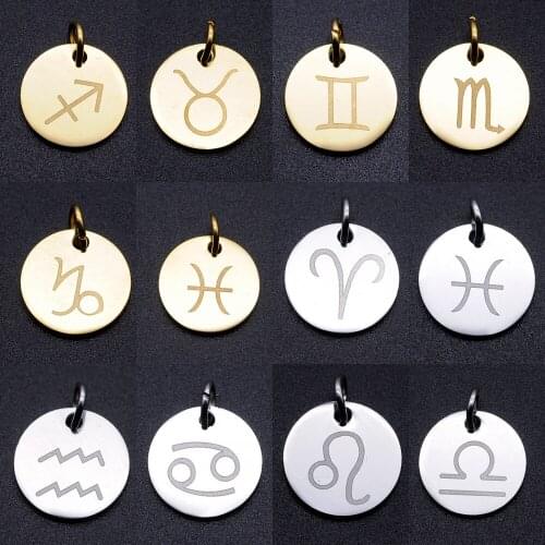 5pcs/lot 12 Constellation Zodiac Sign diy Charms Wholesale 100% Stainless Steel High Polished Custom Finding Charm