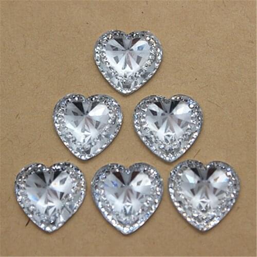 50pcs 15mm Clear white Resin Heart Flatback Cabochon Stone DIY Scrapbooking Phone/Wedding