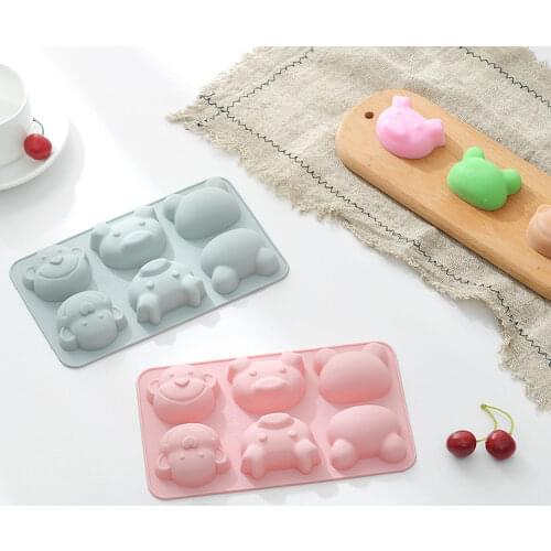 6 grid cartoon animal silicone cake mold monkey frog handmade soap chocolate fudge mold fondant cake decorating tools