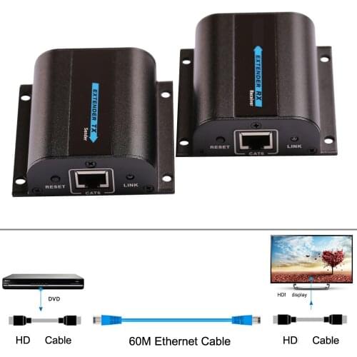 60M HD Extender 1080p Video Transmitter Receiver Converter Via Cat 6/ CAT6A RJ45 Ethernet Cable HDMI-Compatible Laptop PC To TV