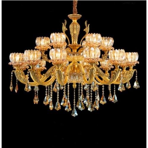 Free Shipping European Alloy Copper Color Crystal Chandelier Lamp E14 LED AC Brass Color Crystal Lamp Lustre Suspension Lights