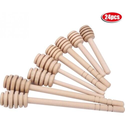 24pcs Wooden Honey Stick Honey Dipper Party Supply Wood Honey Spoon Stick For Honey Jar Long Handle Mixing Stick Cuchara Miel