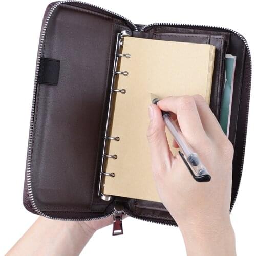 Design Men Business Clutch Multifunction Loose-Leaf Notebook Clutch Bag Wallet Office Mens Long Style Capacity Handbags