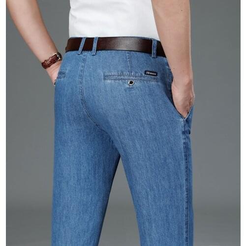 Spring Summer 100%Cotton Fabric Relaxed Straight-Leg Fit Brand Jeans Men Casual Classic Denim Pants Trousers Male 28-40 42