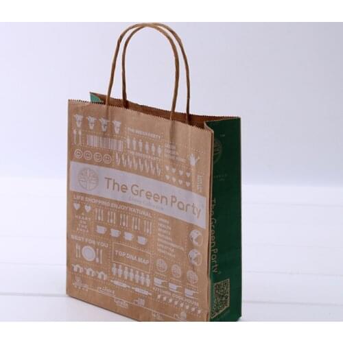 Custom Logo Printed Eco Recycle Take Away Food Packaging Brown Craft Paper Bag With Handles --XP2136