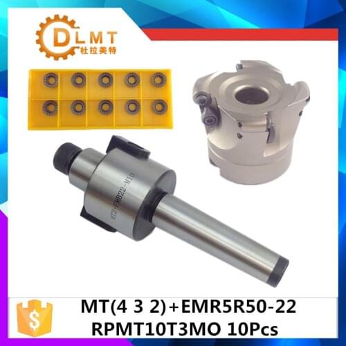 MT2 FMB22 M10 MT3 FMB22 M12 MT4 FMB22 Shank EMR5R 50-22 4T Face Milling CNC Cutter + 10pcs RPMT10T3 Inserts For Power Tool