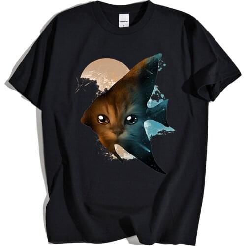 Eyes Of Cat Harajuku Cartoons Print Tshirt Men Loose Crewneck T Shirts Fashion Vintage Streetwear Loose Oversized Clothes Man