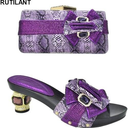 Italy Designer Luxury Wedding Decorated with Rhinestone African Nigeria Elegant Summer Woman Pumps Shoes and Bags Set Party Shoe