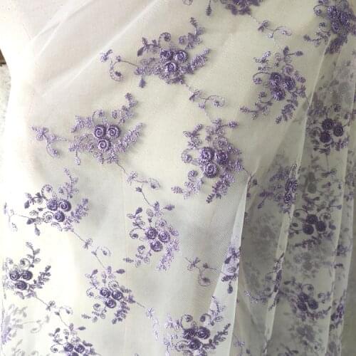 Quality lace fabric Small Violet floral embroidery sewing Top grade wedding dress skirt headdress tissus