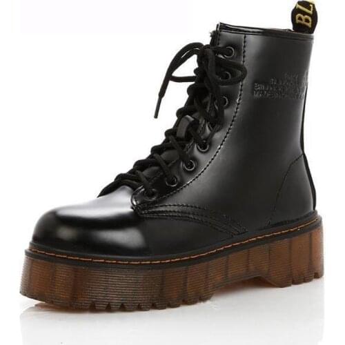 Leather Boots For Martin Boots Platform Shoes Women Boots Motorcycle Ankle Martensboots For Women Booties Botas Mujer Size 35-40