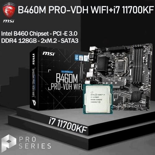 LGA1200 MSI B460M PRO-VDH WIFI Motherboard+ Intel i7 11700KF CPU Set DDR4 128GB M.2 PCI-E 3.0 Placa-mãe Combo Desktop Intel B460