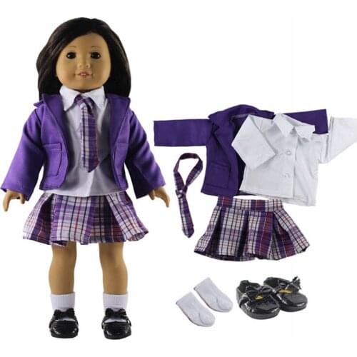 Hot 6in1 Set Doll Clothes+Tie+Shoes+Socks+Bag for 18"American Doll