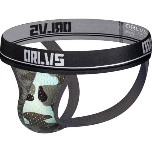 Orlvs summer new mens underwear camouflage convex sexy thong mesh t pants breathable or186T