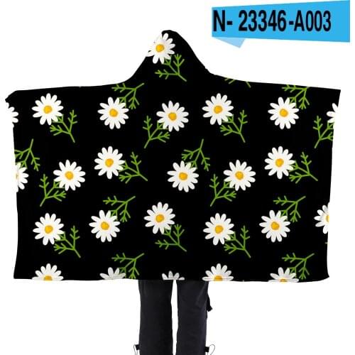 Gorgeous Flower Print Pattern Hooded Lazy Blanket Home Wearing Cape Flannel Hooded Blanket Sofa Office Nap Heating Warm Cape