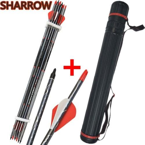 12Pcs 30" Archery Carbon Arrow Spine 500 Carbon Arrows Point Tips Broadhead With Arrow Quiver For Shooting Training Accessories