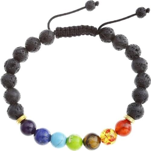 New hot seven chakra bracelet natural stone 8mm lava-rock yoga bracelet new chakra braided bracelet women 100pcs/lot