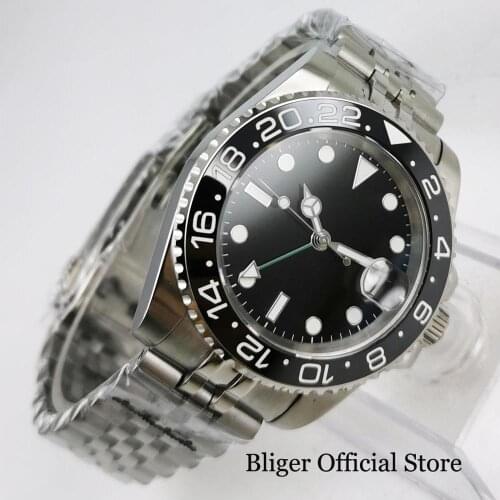 New Arrival Business Style 40mm Sapphire Glass GMT Function Nologo Dial Self Winding Men Watch Jubilee Mental Strap