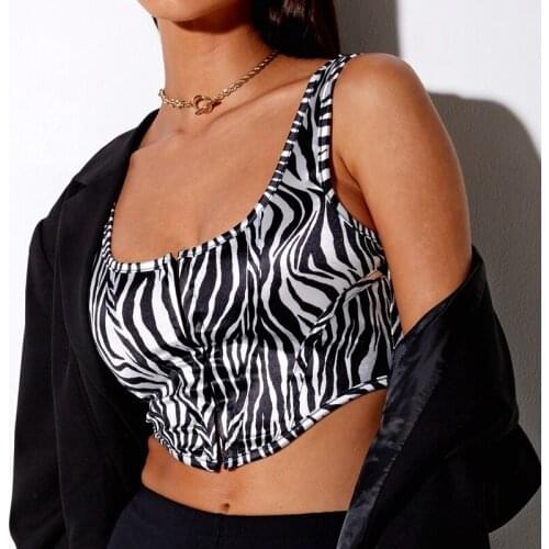 Animal Print Slim Fit Bustier Crop Cami Summer Sexy Women Tank Tops Corset Sleeveless Square Neck Central Single-Row Clasp Vest