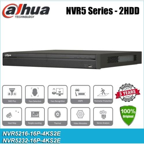 Original Dahua NVR5216-16P-4KS2E NVR5232-16P-4KS2E 16CH 32CH2HDDs 16PoE 4K&H.265 NVR Network Video Recorder CCTV System