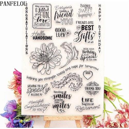 PANFELOU Flower leaf gift words Transparent Silicone Rubber Clear Stamps cartoon for Scrapbooking/DIY Easter wedding album