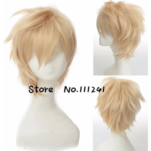 Ouran High School Host Club Tamaki Suou Light Golden Short Cosplay Wig layered synthetic heat resistance full hair + wig cap