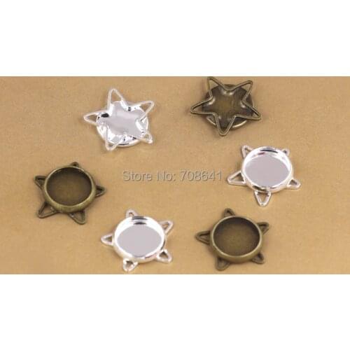 Blank Bezel Bases w/ 10mm Inner Round Bezel Cabochons Wired Star Pendant Earrings Settings Crafts DIY Findings Accessories