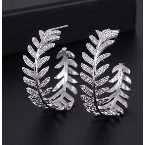 LARRAURI Luxury Cubic Zircon Leaf Hoop Earrings For Women Wedding Fashion Jewelry Trendy Party Statement Big Hoop Earring 2019