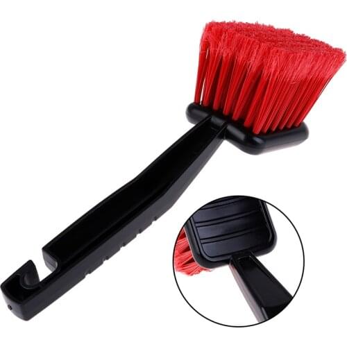 1pc Car Wheel Brush Tire Cleaner with Red Bristle + Black Handle Washing Tools for Auto Detailing Motorcycle Cleaning