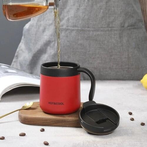 Discount!! New Coffee Mug Vacuum Cup Thermos Stainless Steel Insulated Water Cups Tumbler With Handle Lid and Mixing Spoon Offic