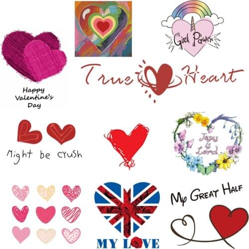 Red heart Fashion Letters Washable Iron-on Transfers for T-Shirt Schoolgirl Gift DIY Clothes Stickers Lovely Heart Heat Transfer