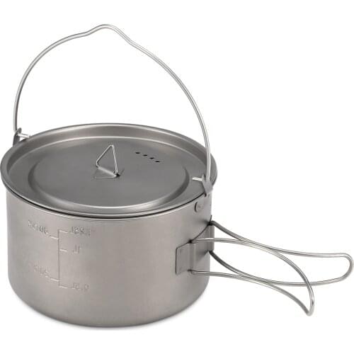 Titanium Pot Water Cup Portable Ultralight Camping Titanium Pot with Foldable Handles for Outdoor Camping Hiking Picnic Cooking