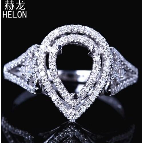 Pave 0.4ct Real Diamond Solid 10K (417) White Gold 8x6mm Pear Cut Semi Mount Engagement Wedding Fine Jewelry Ring Halo Setting