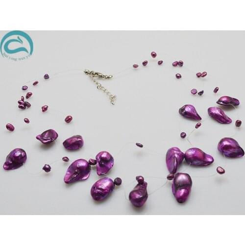 Unique Pearls jewellery Store Handmade Wedding Birthday Perfect Women Gift Purple Baroque 3rows Illusion Pearl Necklace