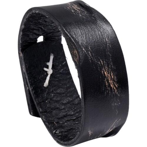 Vintage Retro Men Fashion Black Genuine Leather Bracelet Cuff Casual Charm Wristbands Simple Bangle Wrap Women Punk Rock Jewelry