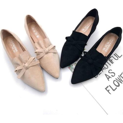 Europe The United States Pointed Thick with High Heels Suede Shallow Mouth Black Work Shoes Trend Fashion Womens Shoes R2-74