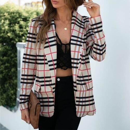 2021 Autumn Plaid Print Casual Blazers Women Long Sleeve Cardigan Fashion Outerwear Office Lady Elegant Streetwear Blazer