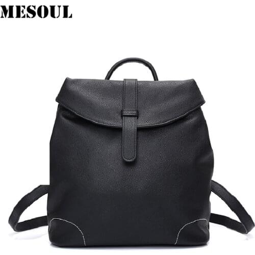 100% Genuine Leather Women Backpack Korean Style Black School Bag Mochilas Mujer Shoulder Backpacks for Teenage Girls Daypack