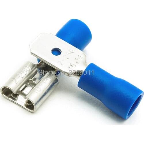 1PCS Butt Connector Crimp Terminal Male Female Spade Pre-Insulating Joint 16-14 AWG MDD 2-250 FDD 2-250 Blue